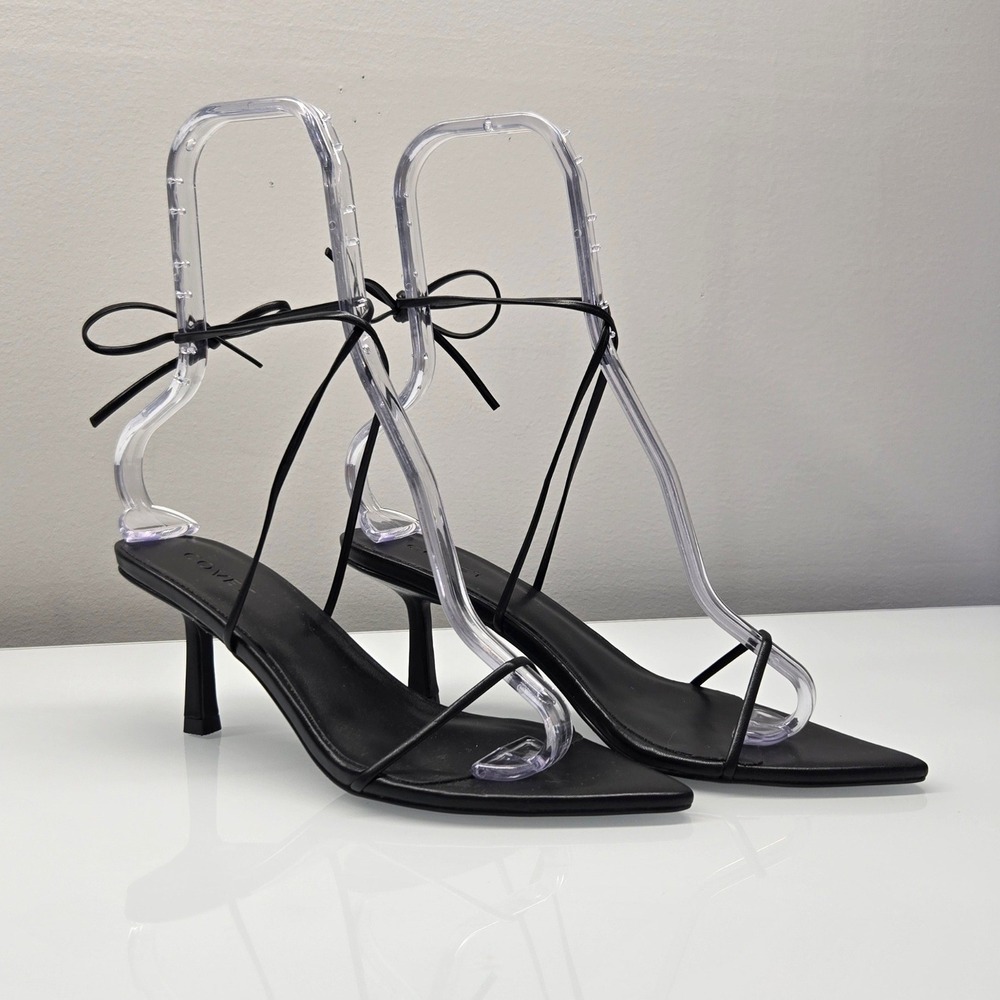 Covet Harlo Lace Up Heels EU 38 US 7.5 Black Pointed Toe Barely There Sandals